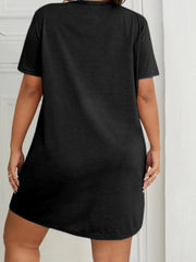  Plaid Heart Print Nightshirt Short Sleeve Graphic Nightdress