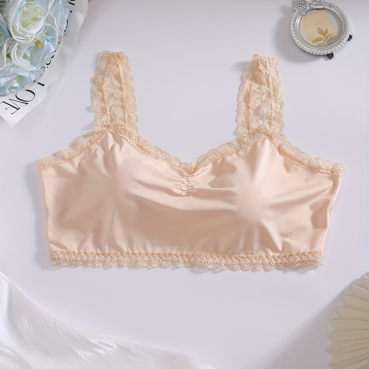  Women's Full Cover Bralette with Lace Trim
