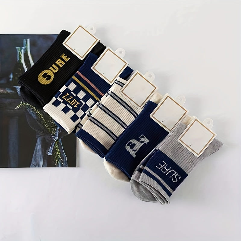 5 Pairs Letter & Striped Print Socks Women's Stockings