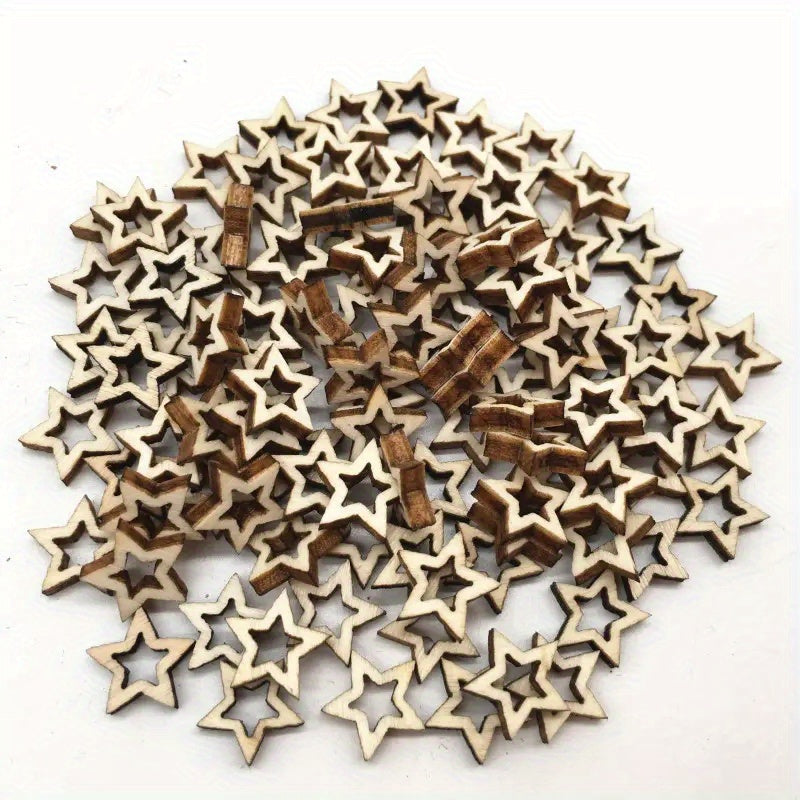 100 Pcs Star Wood Cutouts for Crafts - Christmas Flag Winter Decor
