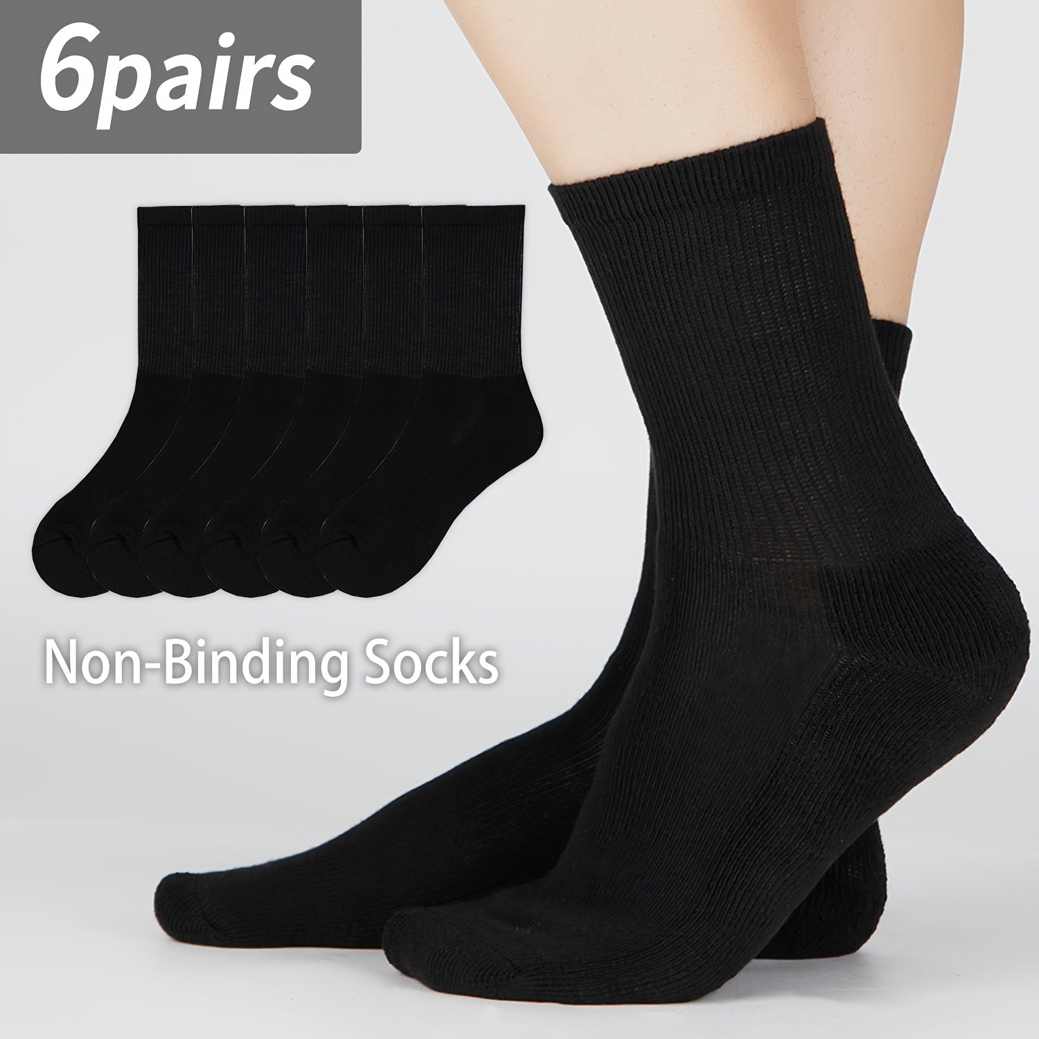 6 Pairs Women'S Knee High Diabetic Non Binding Socks