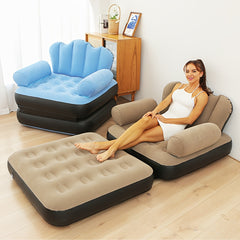 Khaki 5-in-1 Inflatable Sofa Bed with Pump