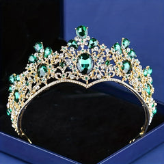 Green Crystal Crown Tiara Baroque Style Headband Hair Accessories