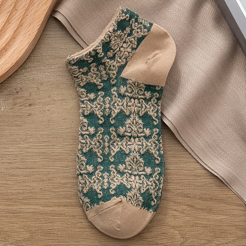 5 pairs Embroidery Socks Ethnic Flower Crew Socks Gift Tube Socks