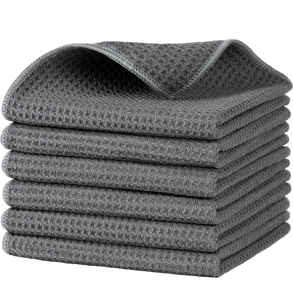 6pcs Waffle Cleaning Towels Reusable Absorbent Microfiber Cloths