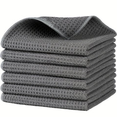6pcs Waffle Cleaning Towels Reusable Absorbent Microfiber Cloths