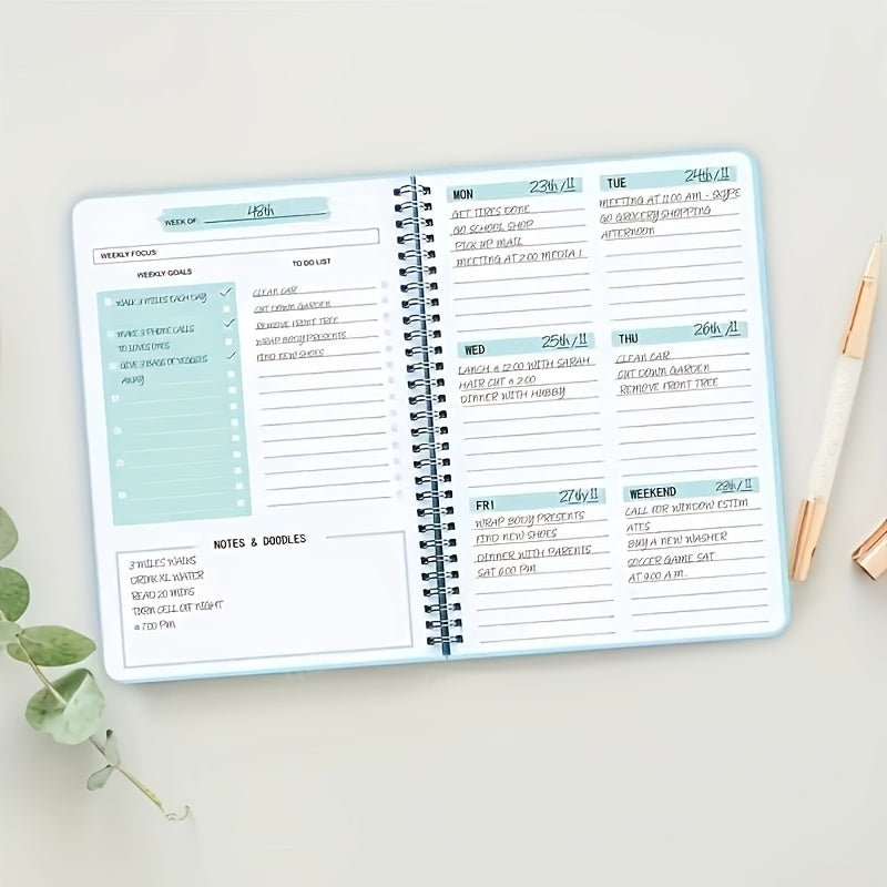 Spiral Coil A5 Undated Daily Weekly Planner 52 Pages