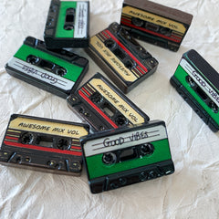 2pcs Mini Retro Cassette Tape Figurines for Dollhouse Decor