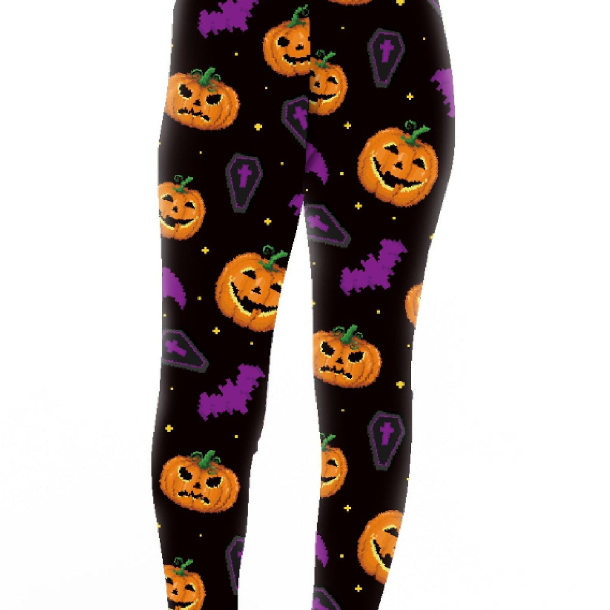  Halloween Leggings All-Over Pumpkin & Bat Print High Rise Leggings