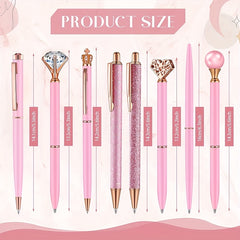 8pcs Pink Ballpoint Pen Set Crystal Diamond Fancy Pens Retractable Ink