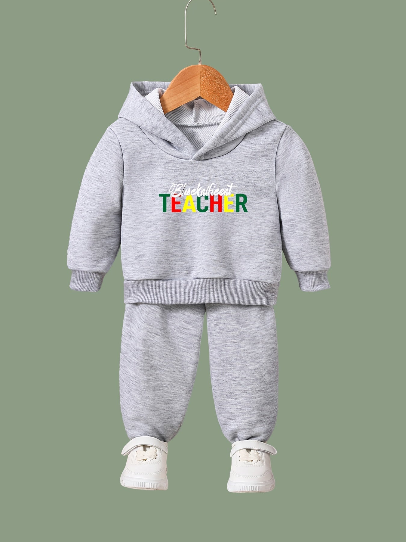2pcs Colorful TEACHER Letter Hoodies Pants Set Spring Fall Sports Gift