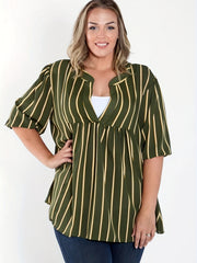  Stripe Print Short Sleeve Blouse