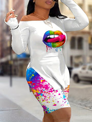 Women's Plus Rainbow Lip & Splash Print Top & Shorts Set