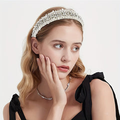Faux Pearl Rhinestone Headband Wide Glitter Hair Band Girls Padded Headband