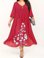  Women's Floral Print Layered Cloak Dress