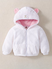Fleece Bear Jacket For Baby Boys & Girls, Warm Hooded Coat
