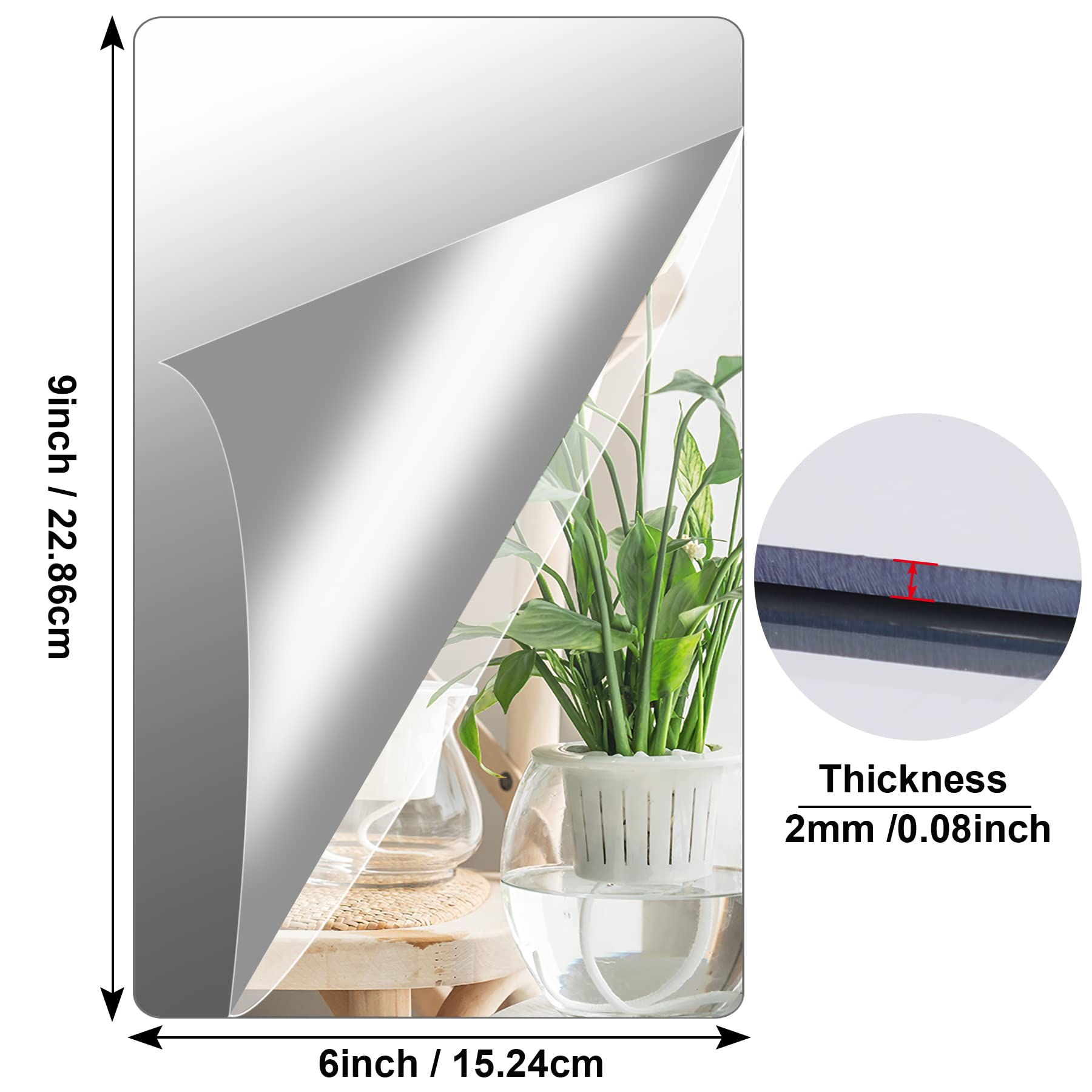 Acrylic Mirror Tiles 2mm Self Adhesive Flexible Plastic Frameless Mirror