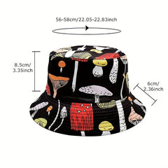 Mushroom Print Reversible Bucket Hat Casual Hip Hop Basin Hat