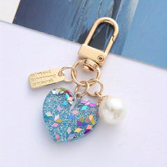 Heart Shape Keychain With Love Heart Shaped Pearl - Perfect Birthday Gift