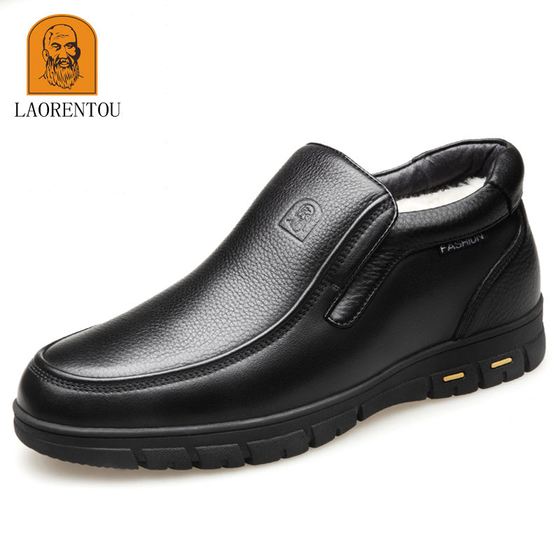 LAORENTOU Men's Leather Fleece Dress Boots