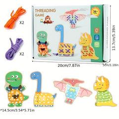 Wooden Dinosaur Threading Game Toy for Kids