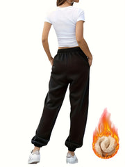 Women's Plus Solid High Rise Joggers With Pockets