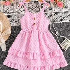 Girls' Bowknot Spaghetti Strap Cami Dress Knee Length