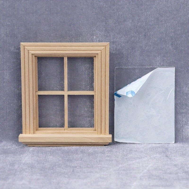 1:12 Scale Unfinished Wooden Dollhouse Window Frame - DIY Furniture Accessory
