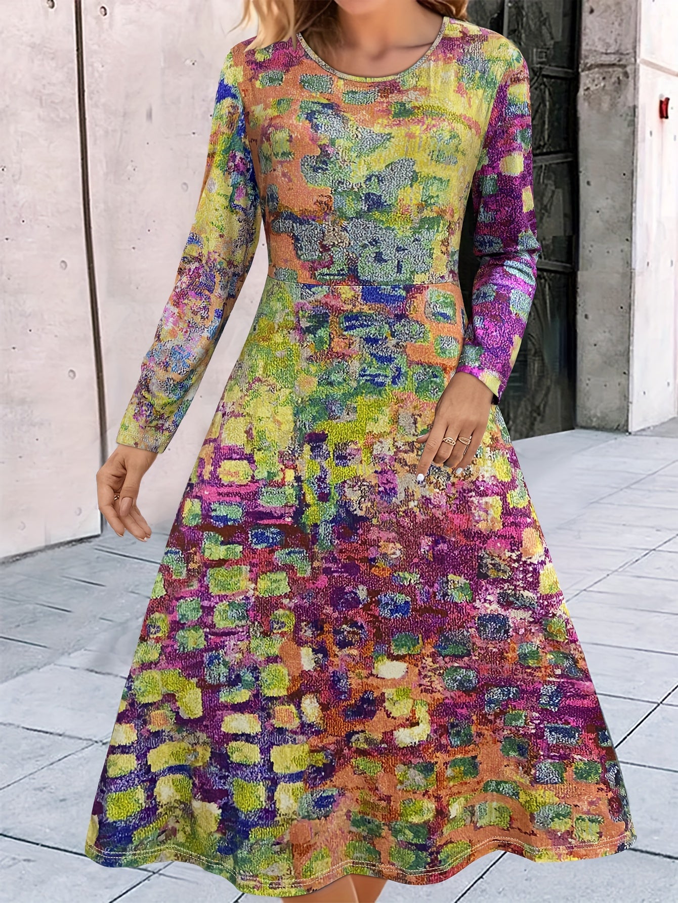  Casual Dress Women's Plus Print Long Sleeve Dress