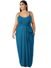Solid Cami Maxi Dress With Pocket Women's Plus