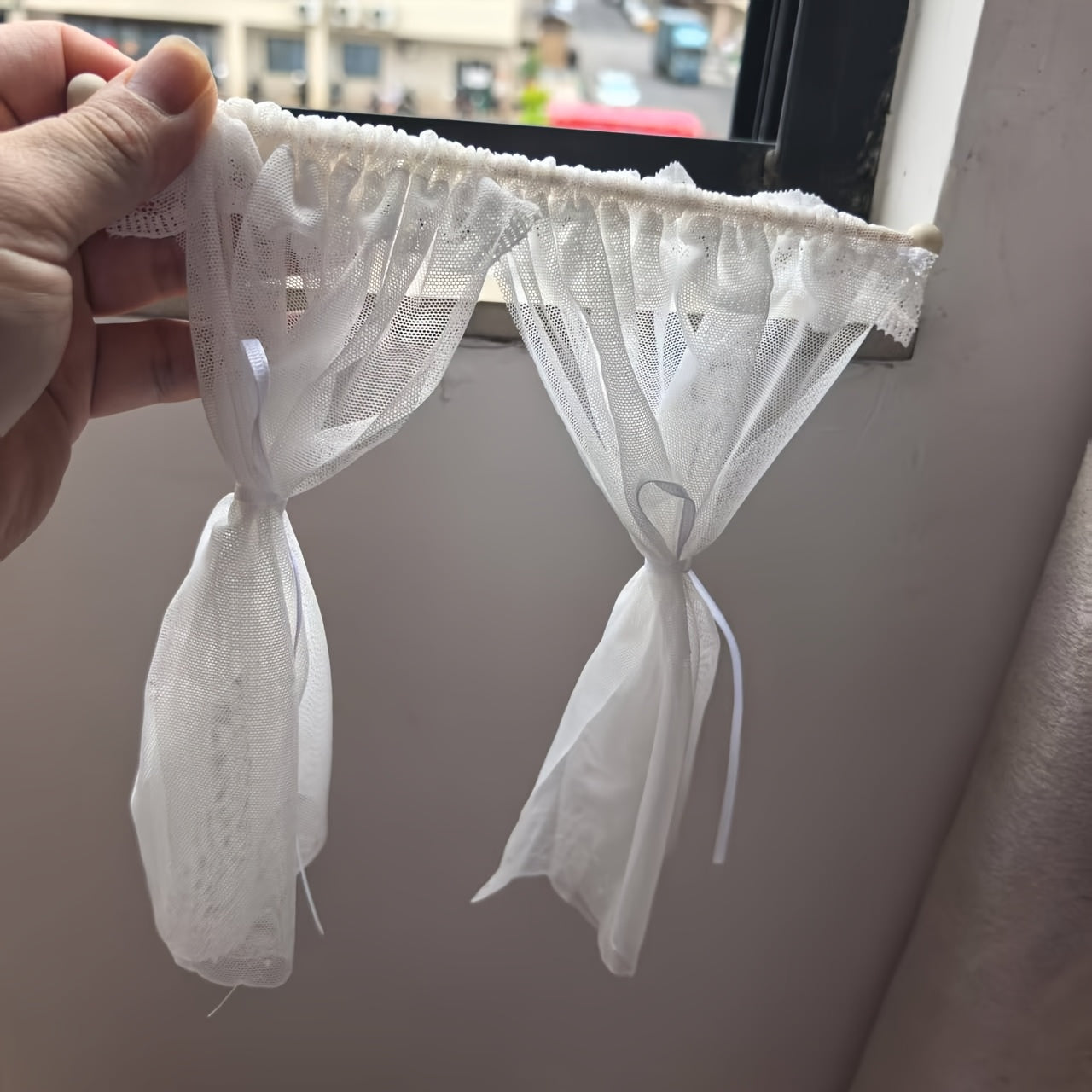 Dollhouse Lace Trim Window Curtain for Fairy Decor