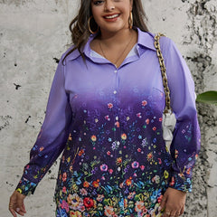  Boho Blouse Floral Print Long Sleeve Button Up Shirt
