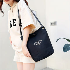 Casual Canvas Bucket Bag Large Capacity Shoulder Bag