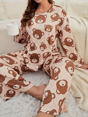  Bear Print Long Sleeve Pajama Set