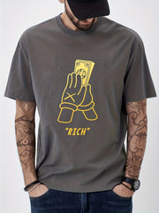 Cotton Pray To Be RICH Money Print Men's Graphic T-shirt