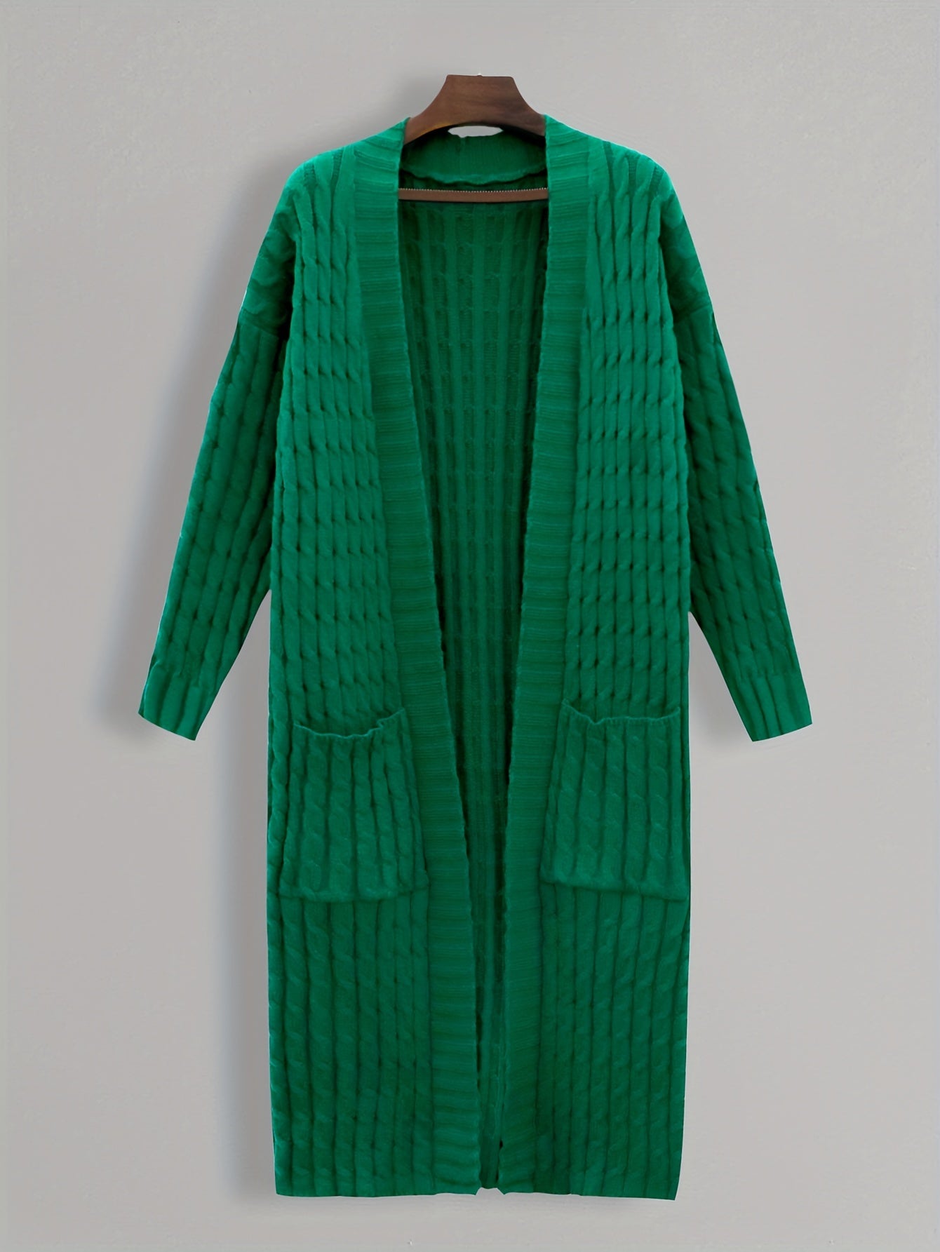 Solid Cable Long Sleeve Open Front Cardigan