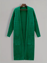  Solid Cable Long Sleeve Open Front Cardigan