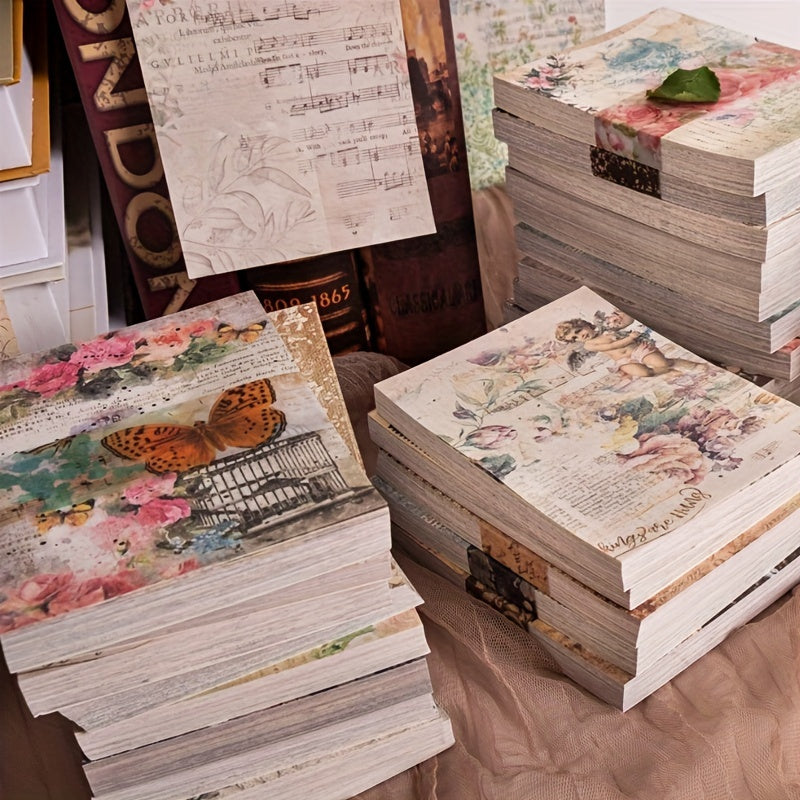 100pcs Retro Literary Lightweight Paper Journal Book Decoration Material Paper