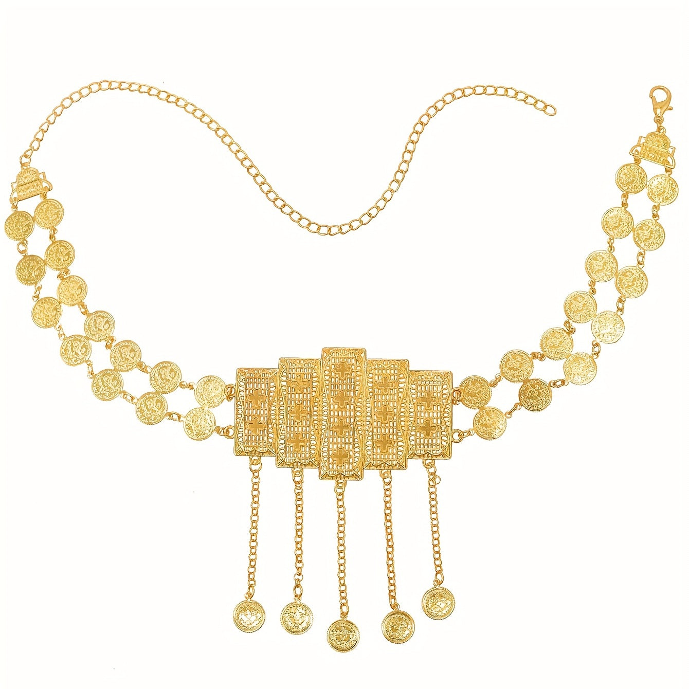 Bohemian Coin Pendant Tassel Waistband Hollow Out Metal Belly Chain