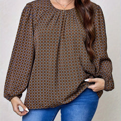  Casual Blouse Women's Plus Allover Print Lantern Sleeve