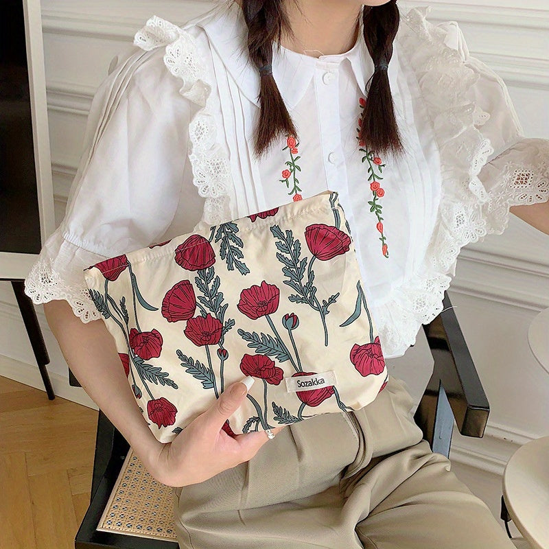 Fresh Floral Cosmetic Bag Fabric Clutch Portable Makeup Lipstick Storage
