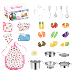 Cooking Accessories Set Stainless Steel Utensils Apron Role Play Simulation