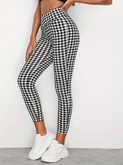 Shepherd Print High Rise Stretch Leggings for Plus Size Women