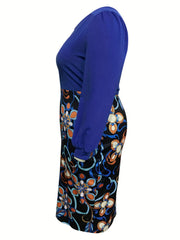  Colorblock Floral Print Bodycon Midi Dress