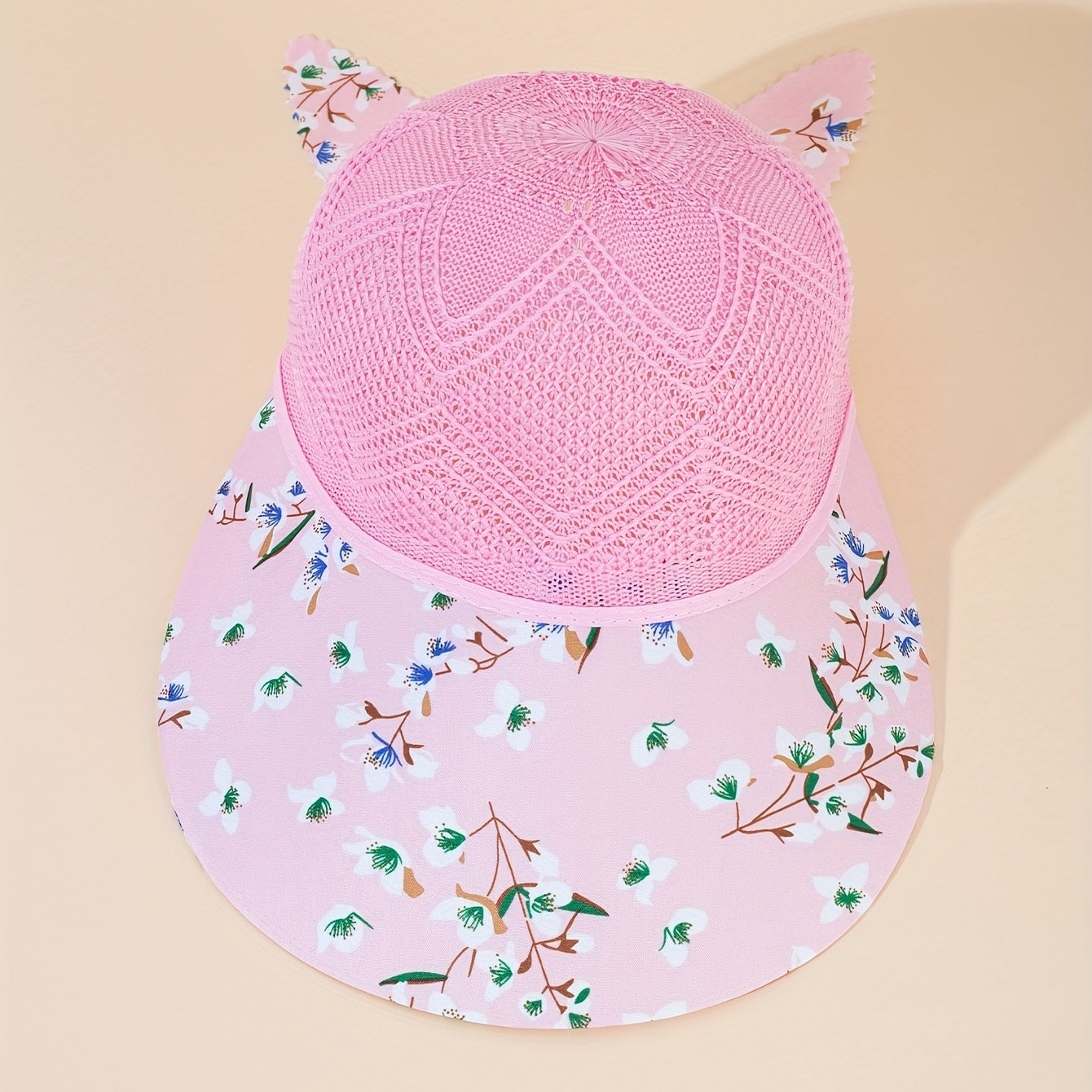 Flower Print Sun Hat Hollow Knitted Lace Up Visor Hat