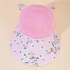 Flower Print Sun Hat Hollow Knitted Lace Up Visor Hat