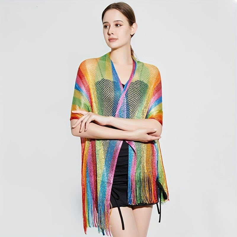 Rainbow Tassel Shawl Bikini Cover Up Sunproof Cape
