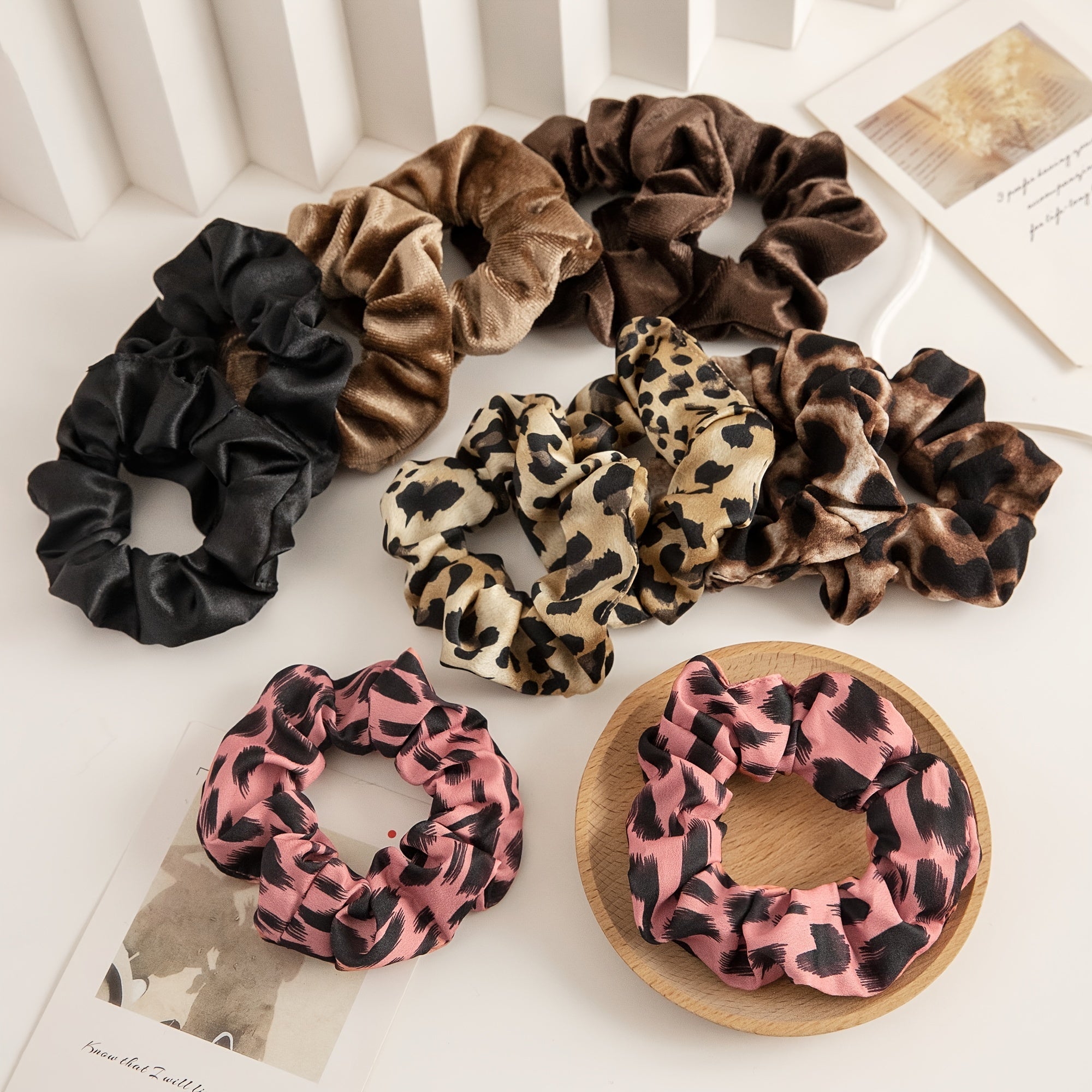 12pcs Leopard Print Hair Scrunchies Ponytail Holders