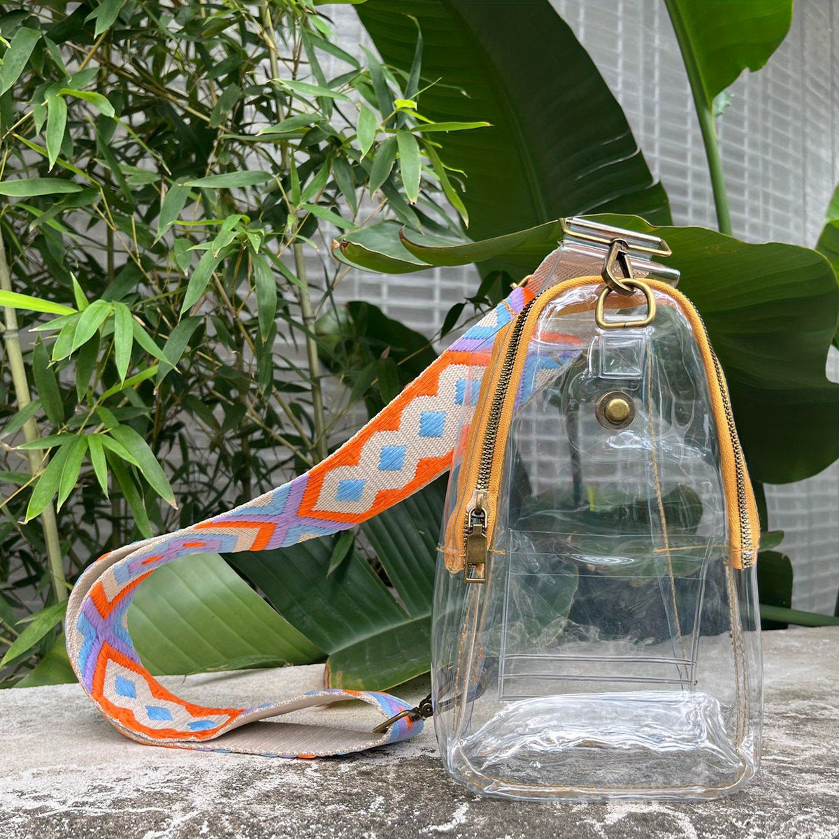 Transparent Zipper Sling Bag with Vintage Strap