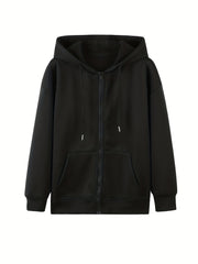 Happy Print Zip Up Hoodie Casual Sweatshirt for Women